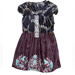 Free people women's S cap sleeve open tunic empire baby doll top MISSING TIE